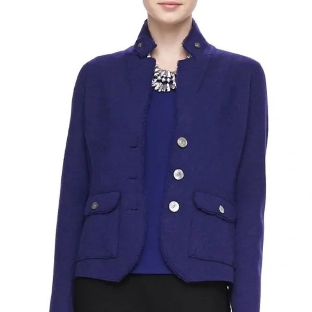 EILEEN FISHER Felted Wool Jack in Royal Blue Purple Knit Merino.  SZ PS